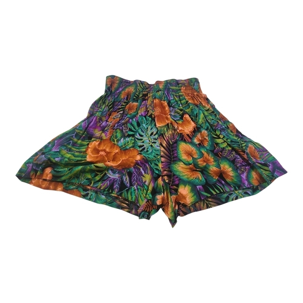 By Choice Tropical Rayon Shorts Size Large | Elastic Waist Floral Jungle Print - Picture 2 of 5